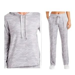 NWT Members Mark Grey Camo Print Hoodie and Sweat Pant Set S